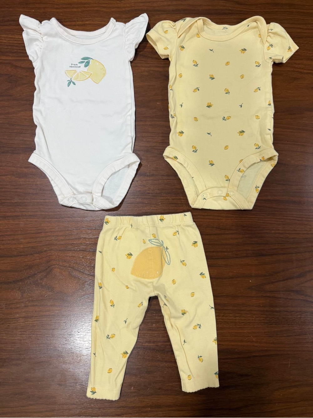 Carter's Yellow and White Lemon Print One-Piece Bodysuits with Yellow Leggings